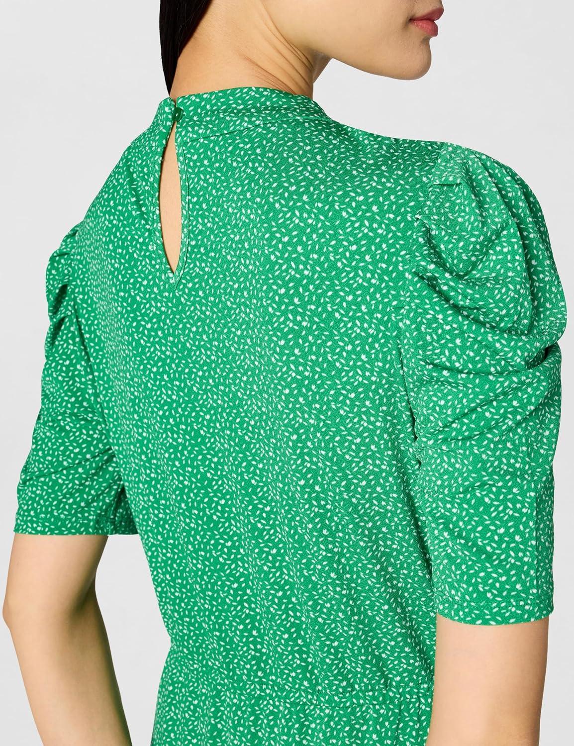 image:imageAdrianna Papell Womens Ruffle Neck Short Sleeve DressEmerald Scattered Leaf
