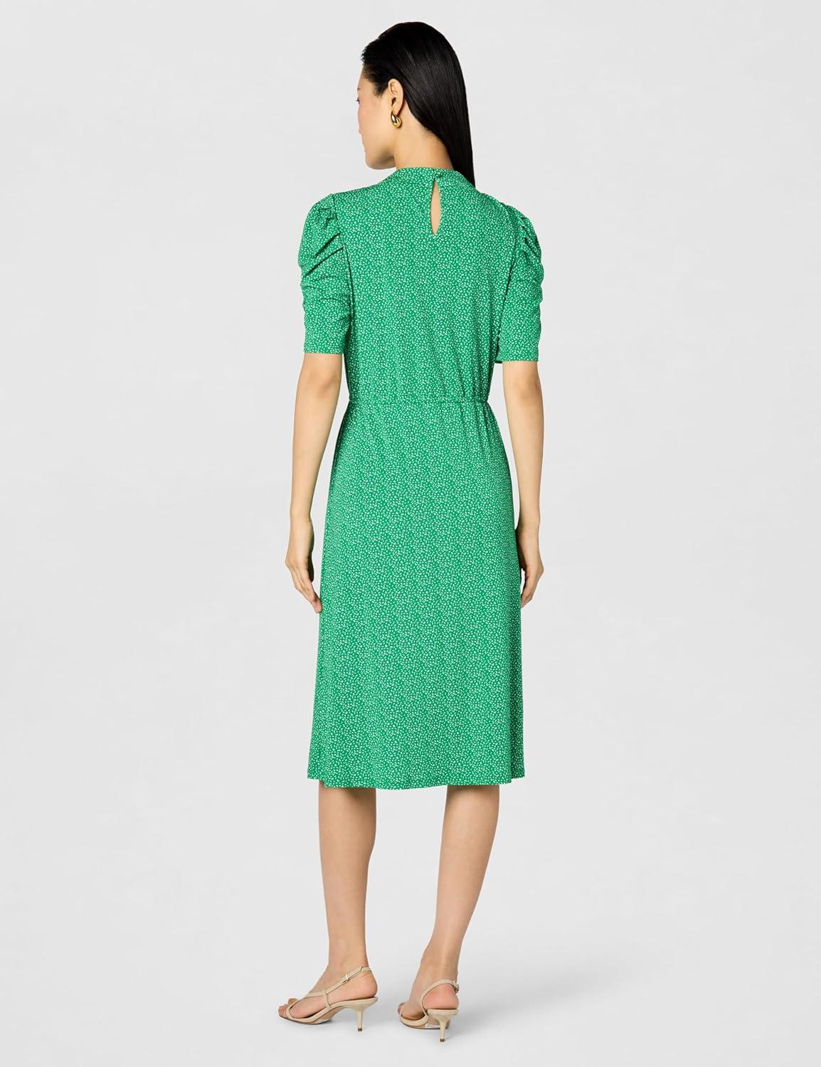 image:imageAdrianna Papell Womens Ruffle Neck Short Sleeve DressEmerald Scattered Leaf