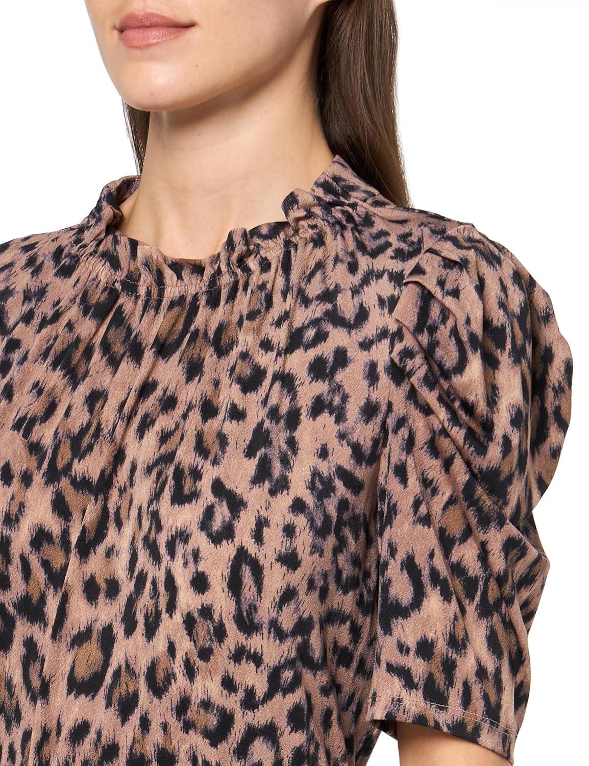 image:imageAdrianna Papell Womens Ruffle Neck Short Sleeve DressRealistic Cheetah