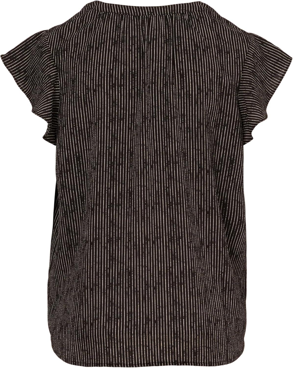 image:imageAdrianna Papell Womens Solid Short Ruffle Sleeve Popover BlouseBlackIvory Sketch Stripe