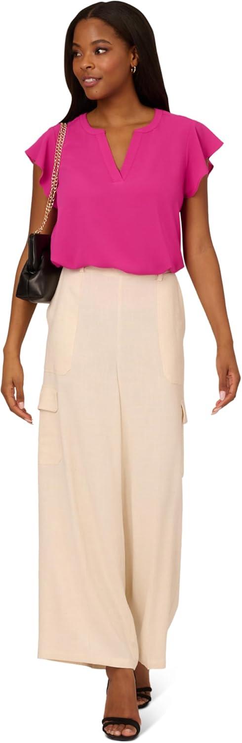 image:imageAdrianna Papell Womens Solid Short Ruffle Sleeve Popover BlouseTropical Fuchsia