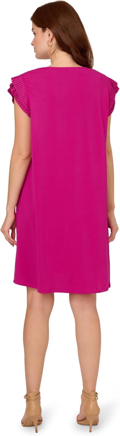 image:imageAdrianna Papell Womens V Neck Double Pleated Sleeve DressPink