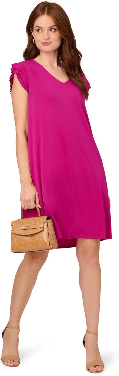 image:imageAdrianna Papell Womens V Neck Double Pleated Sleeve DressPink