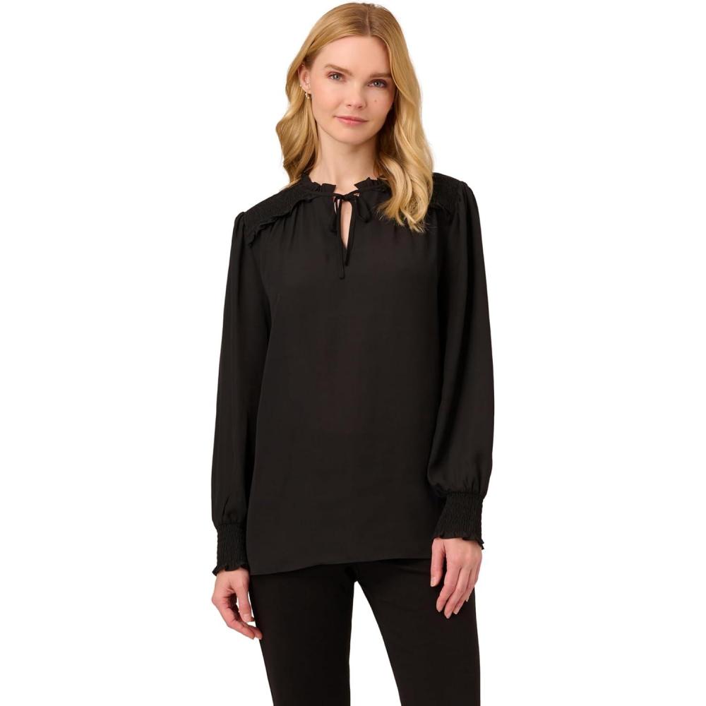 image:imageAdrianna Papell Womens Aed Ruffle Tie TopBlack