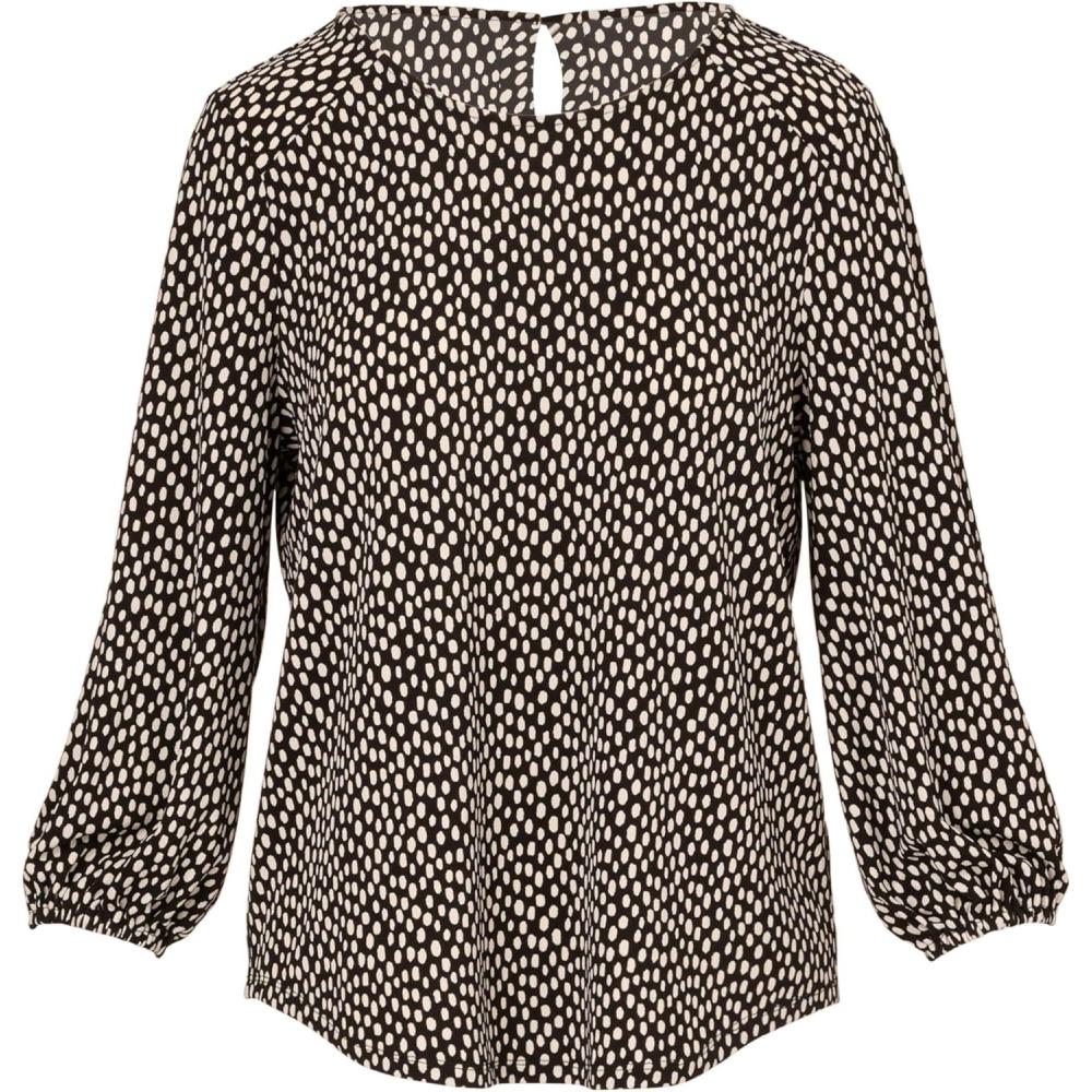 image:imageAdrianna Papell Womens Printed 34 Sleeve Yoke Detail TopBlackIvory Simple Animal