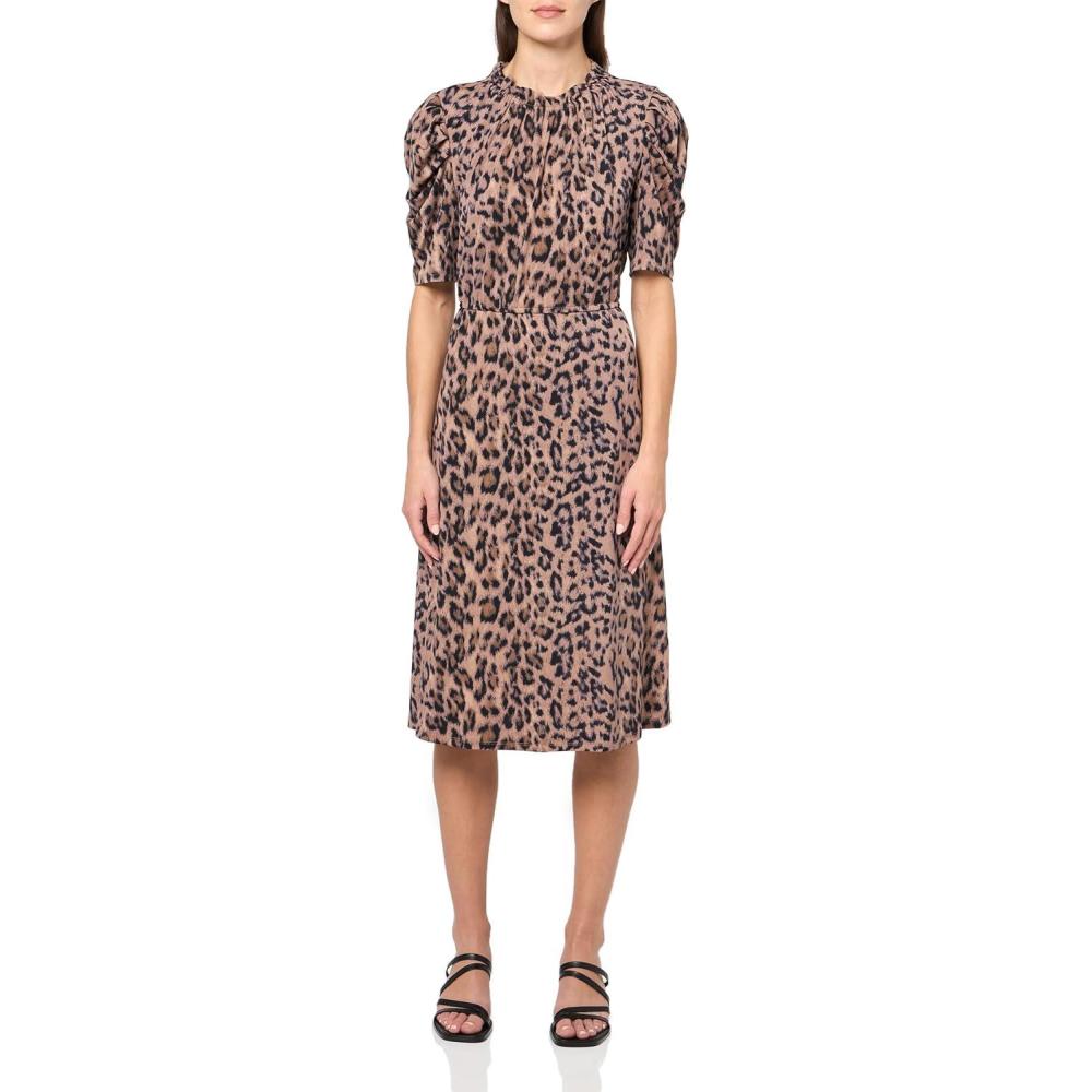 image:imageAdrianna Papell Womens Ruffle Neck Short Sleeve DressRealistic Cheetah