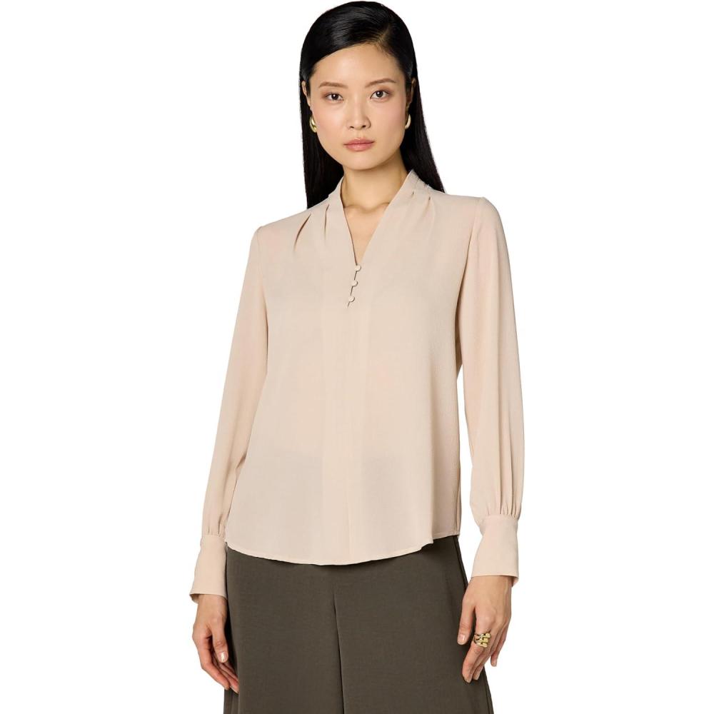image:imageAdrianna Papell Womens Solid Long Sleeve BlouseChampagne Blush