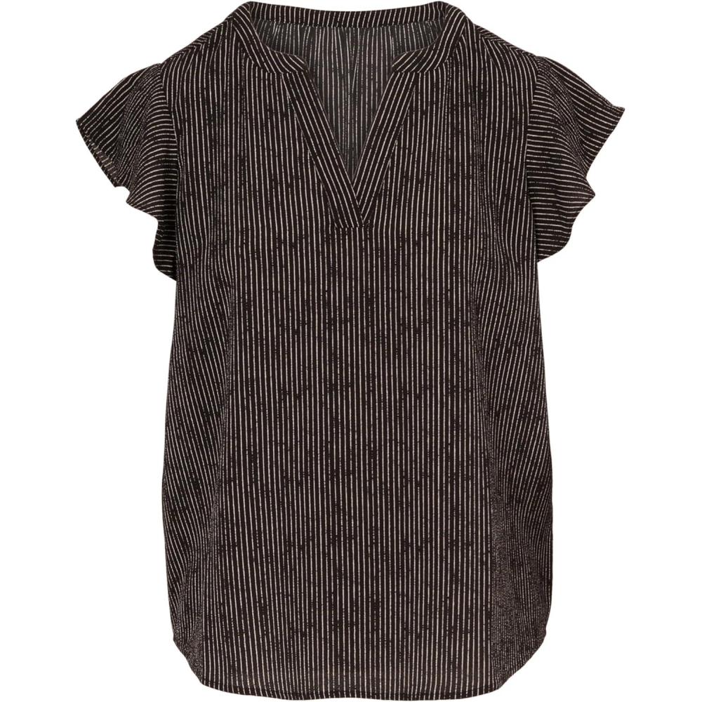 image:imageAdrianna Papell Womens Solid Short Ruffle Sleeve Popover BlouseBlackIvory Sketch Stripe