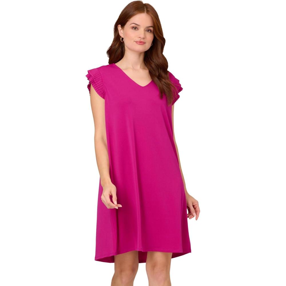 image:imageAdrianna Papell Womens V Neck Double Pleated Sleeve DressPink