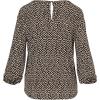 Adrianna Papell Women’s Printed 3/4 Sleeve Yoke Detail Top(Black/Ivory Simple Animal)
