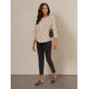 Adrianna Papell Women’s Printed 3/4 Sleeve Yoke Detail Top(Black/Ivory Simple Animal)