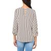 Adrianna Papell Women’s Printed 3/4 Sleeve Yoke Detail Top(Champagne/Black Triple Lines)