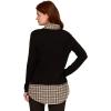 Adrianna Papell Women’s Printed V-Neck Twofer Sweater(Black W/Champblushsmartplaid)