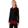 Adrianna Papell Women’s Printed V-Neck Twofer Sweater(Black W/Red Buffalo Plaid)