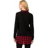 Adrianna Papell Women’s Printed V-Neck Twofer Sweater(Black W/Red Buffalo Plaid)