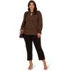 Adrianna Papell Women’s Ruffle Tieneck Long Sleeve Top(Black/Camel Basic Leopard)