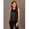 Adrianna Papell Women’s Sleeveless Sequin Top W Feather Trim Hem(Black)