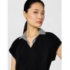 Adrianna Papell Women’s Solid Knit Twofer with Printed Woven Combo(Blackw/Black/Ivorysmall Stripe)