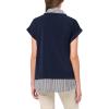Adrianna Papell Women’s Solid Knit Twofer with Printed Woven Combo(Navy W/ Navy/Ivry Small Stripe)
