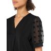 Adrianna Papell Women’s Solid Knit V-Neck Clip Dot Chiffon Top(Black)