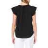 Adrianna Papell Womens Solid Short Ruffle Sleeve Popover Blouse(Black)