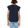 Adrianna Papell Womens Solid Short Ruffle Sleeve Popover Blouse(Blue Moon)