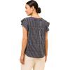 Adrianna Papell Women’s Solid Short Ruffle Sleeve Popover Blouse(Navy Ripple Stripe)