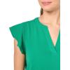 Adrianna Papell Womens Solid Short Ruffle Sleeve Popover Blouse(Vivid Green)