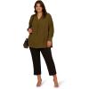 Adrianna Papell Women’s Textured Airflow V-Neck Johnny Collar Blouse(Olive Green)