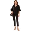 Adrianna Papell Women’s V-Neck Elbow Sleeve to W/Ruffle & Feather Trim(Black)