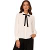 Adrianna Papell Women’s Long Sleeve Woven Button Front Top with Contrast Neck Tie(Ivory/Black)