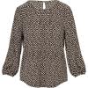 Adrianna Papell Women’s Printed 3/4 Sleeve Yoke Detail Top(Black/Ivory Simple Animal)