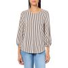Adrianna Papell Women’s Printed 3/4 Sleeve Yoke Detail Top(Champagne/Black Triple Lines)