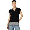 Adrianna Papell Women’s Solid Knit Twofer with Printed Woven Combo(Blackw/Black/Ivorysmall Stripe)