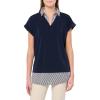Adrianna Papell Women’s Solid Knit Twofer with Printed Woven Combo(Navy W/ Navy/Ivry Small Stripe)