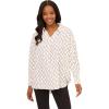 Adrianna Papell Women’s Textured Airflow V-Neck Johnny Collar Blouse(Ivory/Black Dotted Chain)