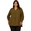 Adrianna Papell Women’s Textured Airflow V-Neck Johnny Collar Blouse(Olive Green)