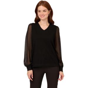 Adrianna Papell Women’s Clip Dot Long Sleeve Sweater(Black)