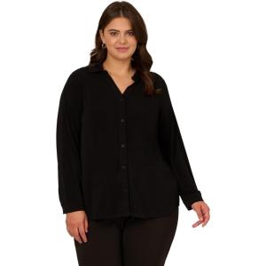Adrianna Papell Women’s Knit Button Front V-Neck(Black)