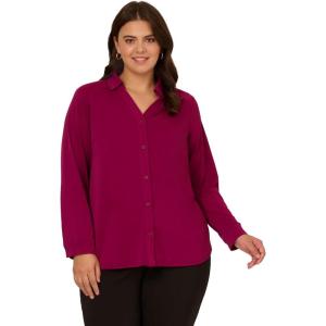 Adrianna Papell Women’s Knit Button Front V-Neck(Magenta Purple)
