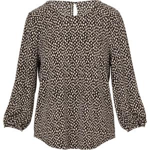 Adrianna Papell Women’s Printed 3/4 Sleeve Yoke Detail Top(Black/Ivory Simple Animal)