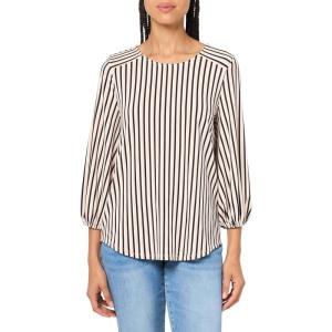 Adrianna Papell Women’s Printed 3/4 Sleeve Yoke Detail Top(Champagne/Black Triple Lines)