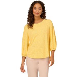Adrianna Papell Women’s Printed 3/4 Sleeve Yoke Detail Top(Mimosa/Ivory Multi Ditsy)