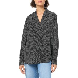 Adrianna Papell Women’s Printed Button V-Neck Blouse(Black/Ivory Small Dot)