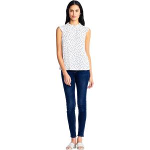 Adrianna Papell Women’s Ruffle Mock Neck Tank(Ivory Basic Dot)