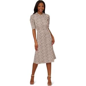 Adrianna Papell Women’s Ruffle Neck Short Sleeve Dress(Black)
