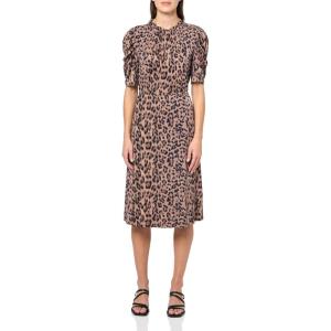 Adrianna Papell Women’s Ruffle Neck Short Sleeve Dress(Realistic Cheetah)