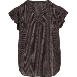 Adrianna Papell Women’s Solid Short Ruffle Sleeve Popover Blouse(Black/Ivory Sketch Stripe)