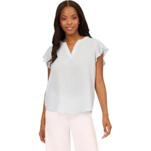 Adrianna Papell Women’s Solid Short Ruffle Sleeve Popover Blouse(Snow Globe)