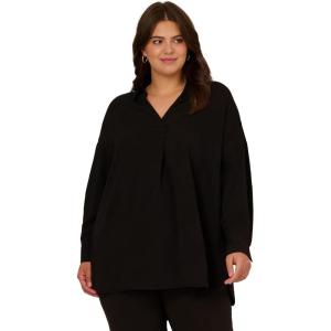 Adrianna Papell Women’s Textured Airflow V-Neck Johnny Collar Blouse(Black)
